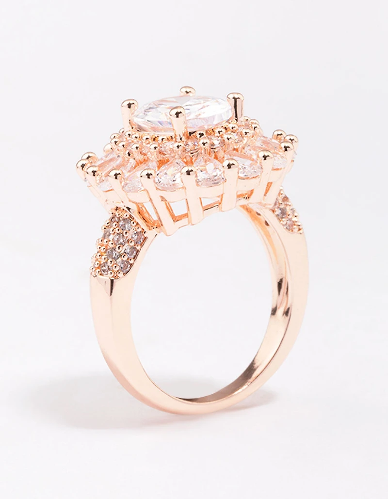 Anneau de cocktail ovale cubique en zirconium or rose scintillant