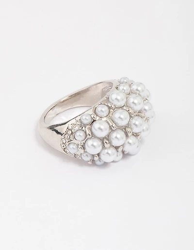 Silver Dome Pearl Cocktail Ring
