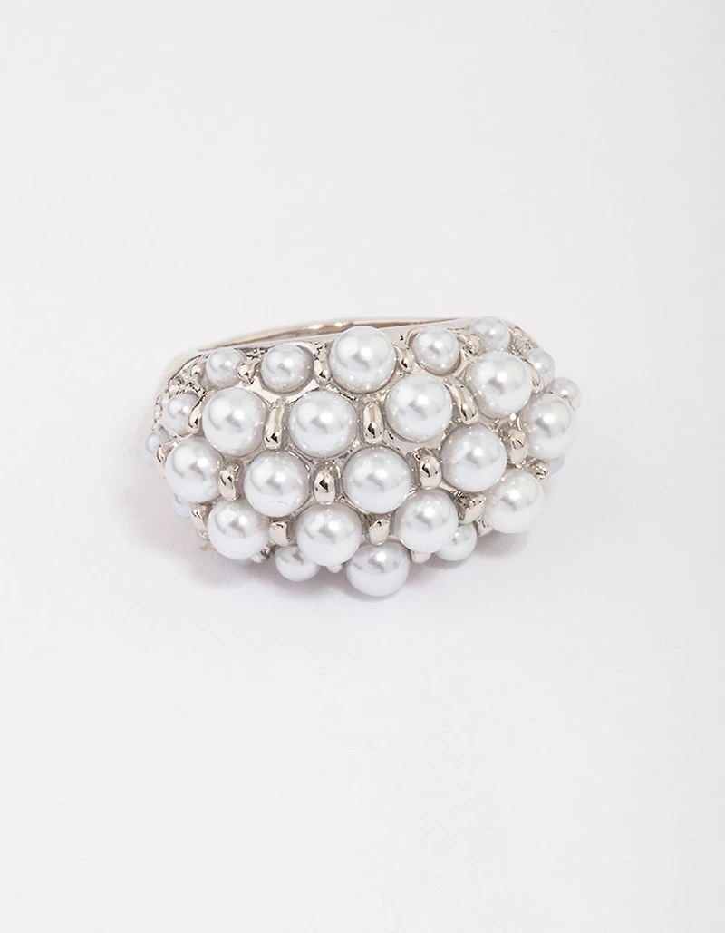 Silver Dome Pearl Cocktail Ring