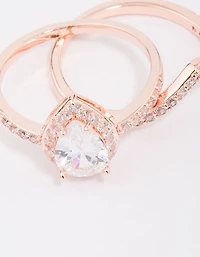 Rose Gold Crowned Pear Diamante Ring