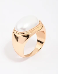 Bague cocktail ovale dorée en perles épaisses