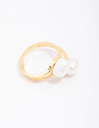 Gold Plated Double Pearl Wrapped Ring