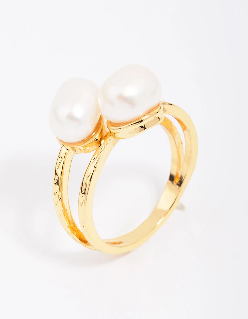Gold Plated Double Pearl Wrapped Ring