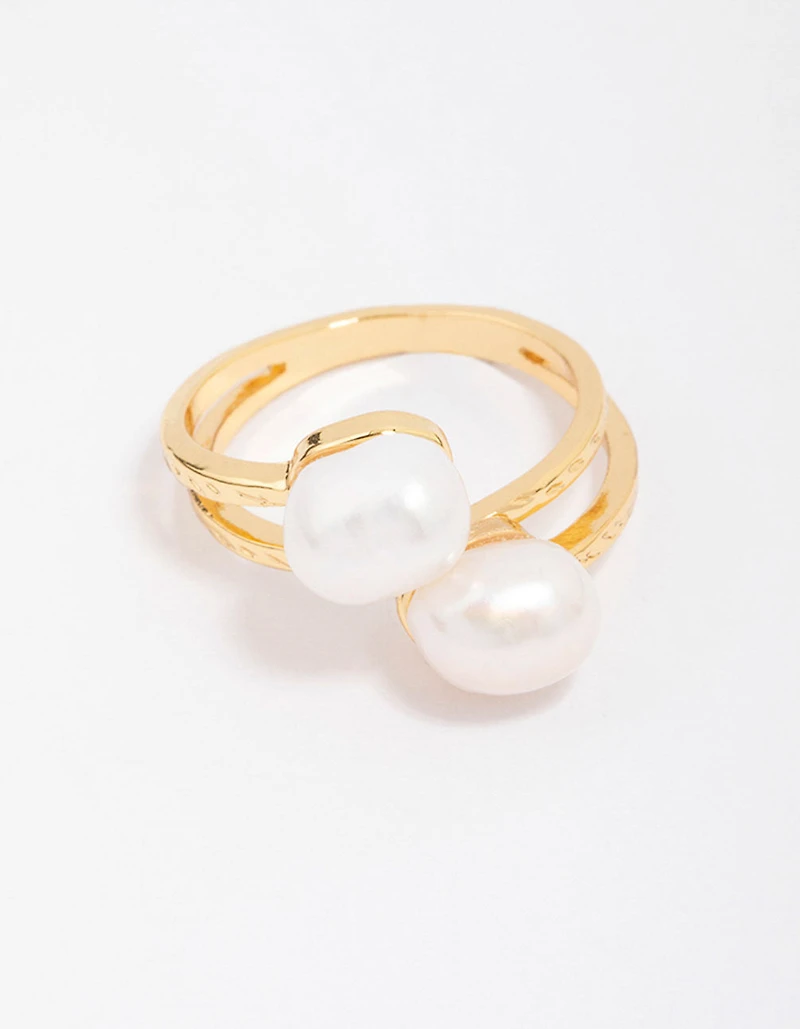 Gold Plated Double Pearl Wrapped Ring