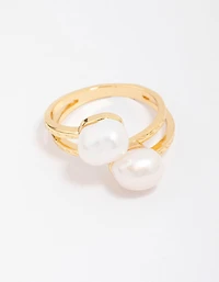 Gold Plated Double Pearl Wrapped Ring