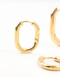 Waterproof Gold Plated Stainless Steel Square Oval Hoop Earrings 2-Pack