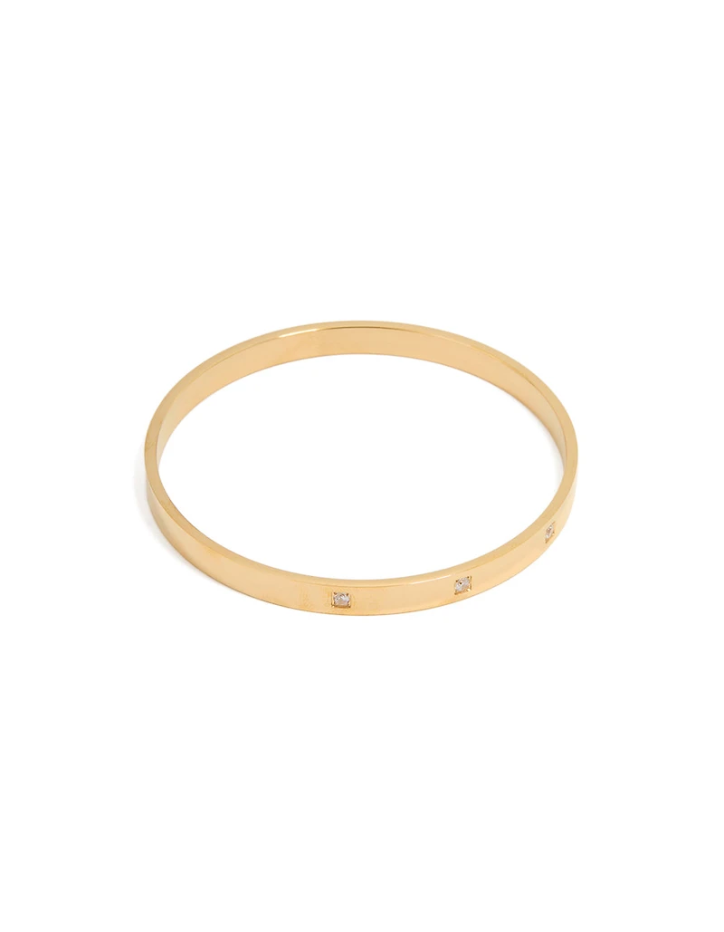 Bracelet plat plat triangulaire en zircone en acier inoxydable plaqué or imperméable