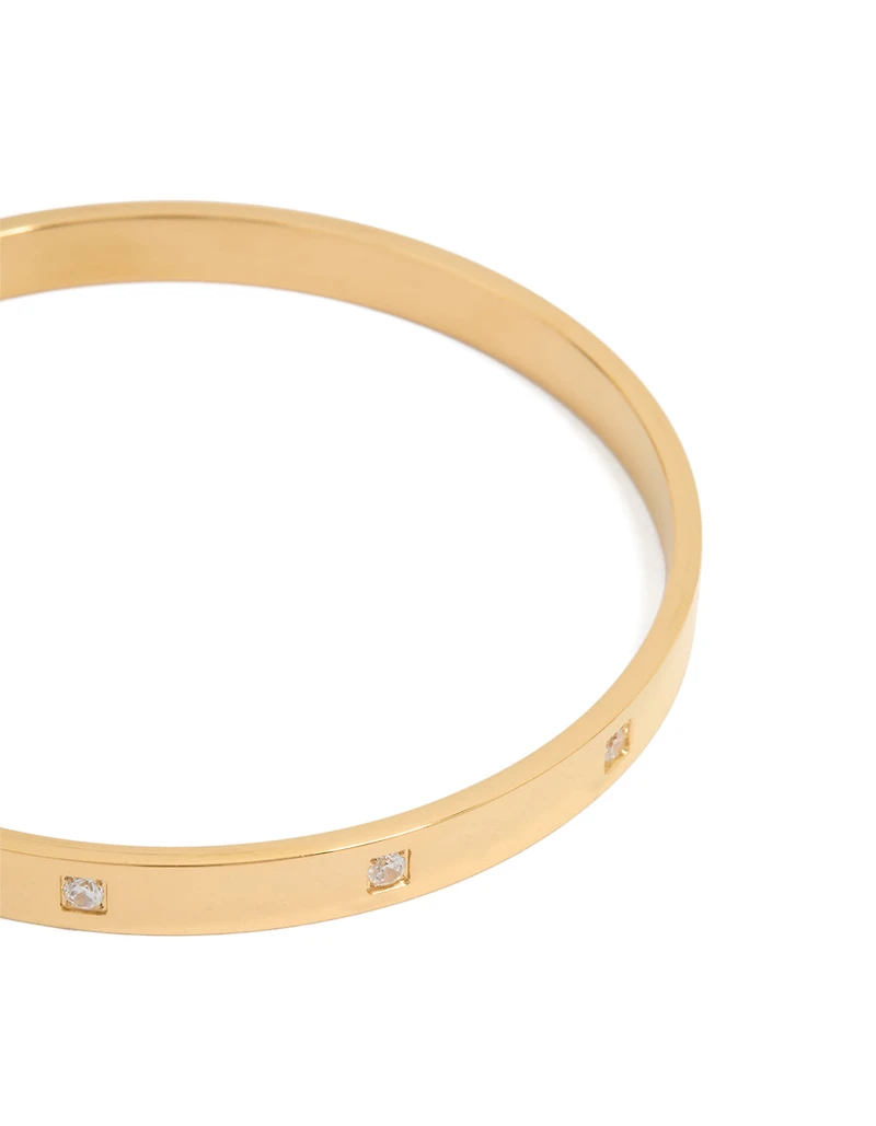 Bracelet plat plat triangulaire en zircone en acier inoxydable plaqué or imperméable