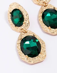 Gold Double Disc Emerald Drop Earrings