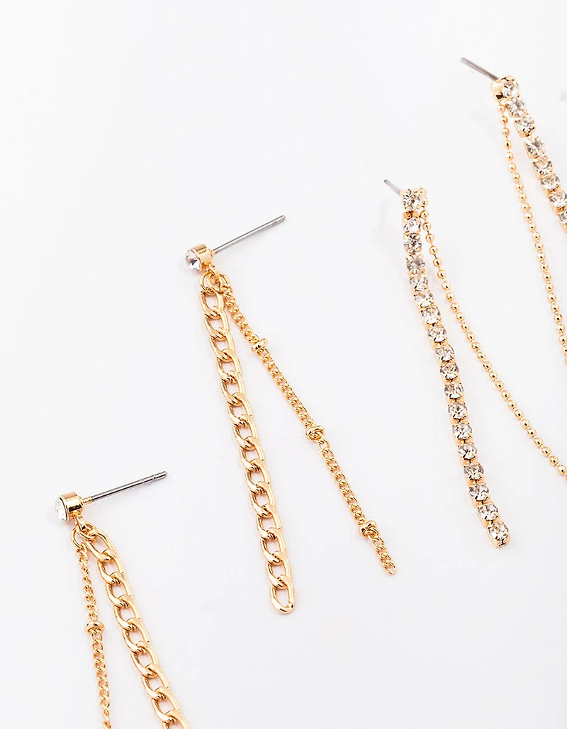 Gold Multi Chain Drop Earring 3-Pack