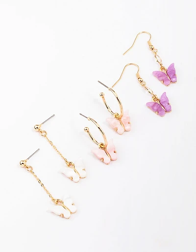 Gold Butterfly Drop Earring 3-Pack