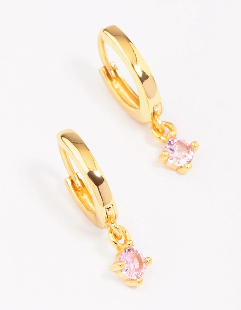 Gold Plated Sterling Silver Pink Cubic Zirconia Hoop Earrings