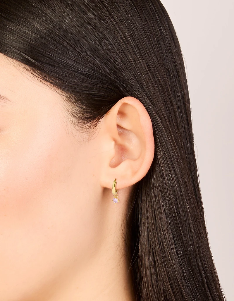 Gold Plated Sterling Silver Pink Cubic Zirconia Hoop Earrings