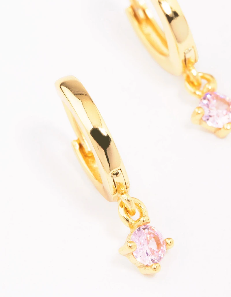 Gold Plated Sterling Silver Pink Cubic Zirconia Hoop Earrings