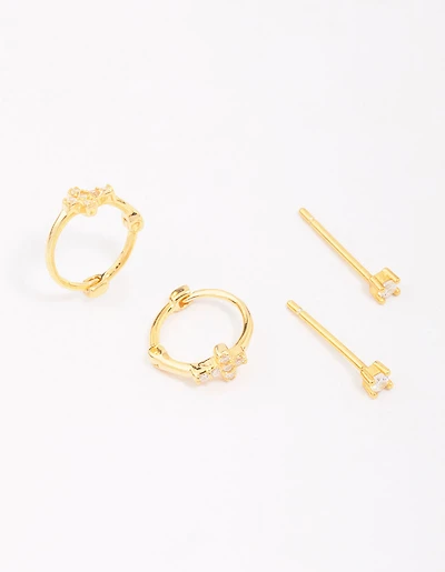 Gold Plated Sterling Silver Cubic Zirconia Cross Earring Pack