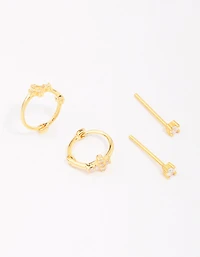 Gold Plated Sterling Silver Cubic Zirconia Cross Earring Pack