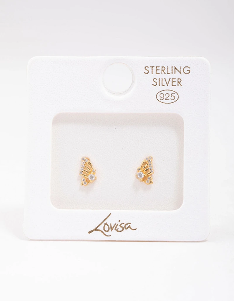 Gold Plated Sterling Silver Butterfly Wing Stud Earrings