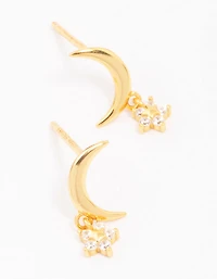 Boucles d’oreilles Moon & Star Stud en argent sterling plaquées or