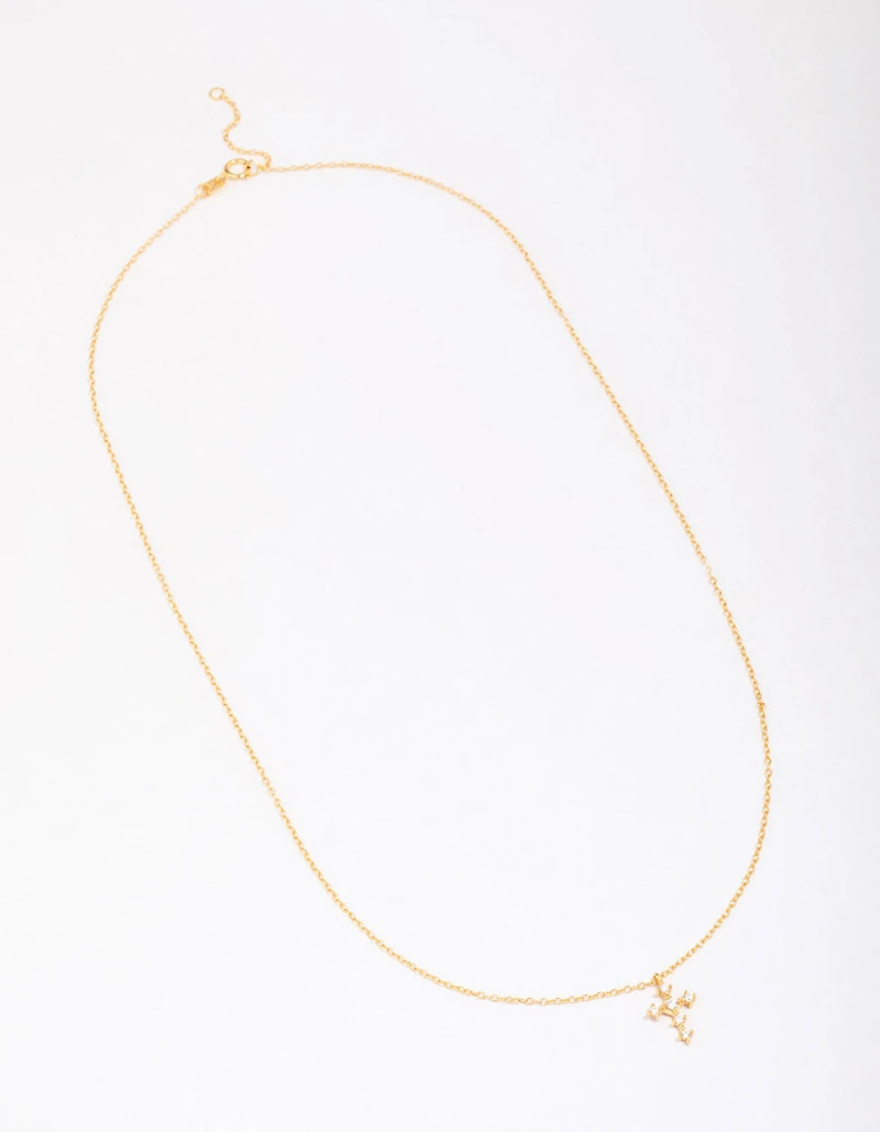 Gold Plated Sterling Silver Cubic Zirconia Round Cross Chain Necklace