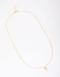 Gold Plated Sterling Silver Cubic Zirconia Round Cross Chain Necklace