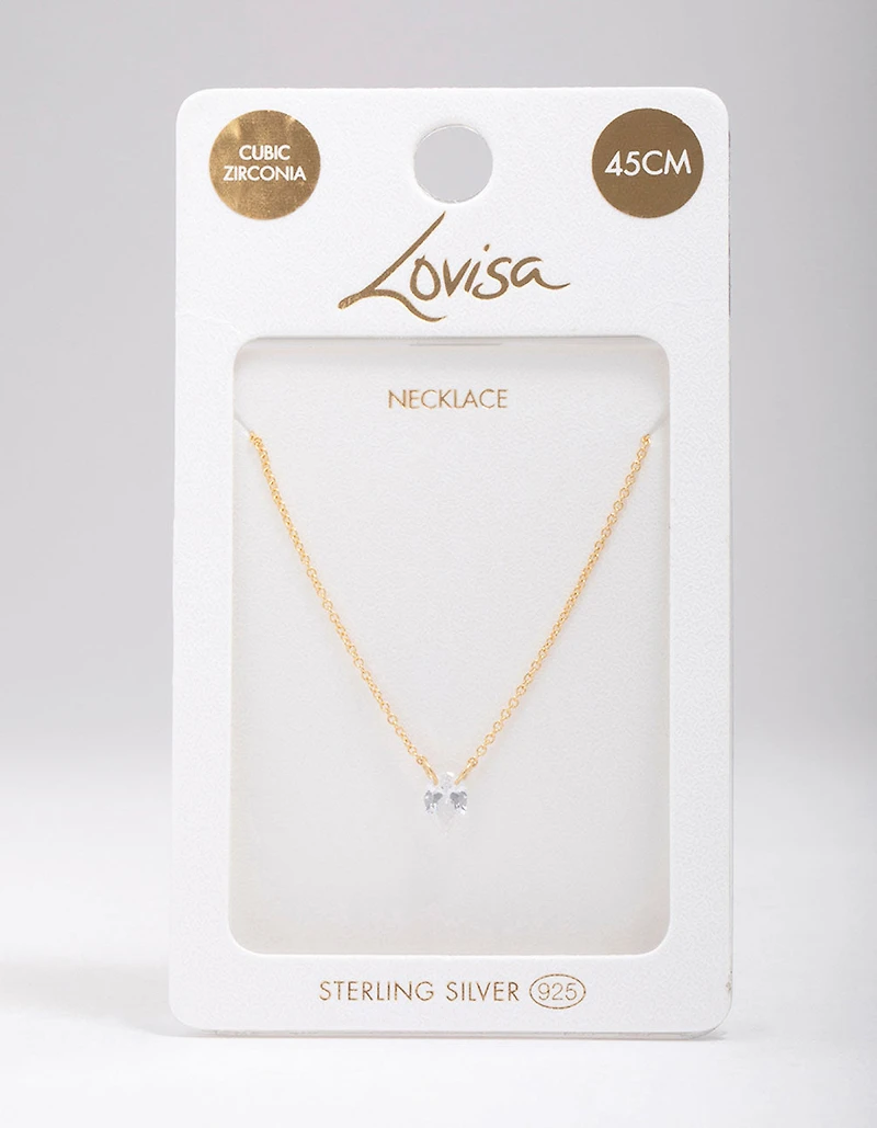 Gold Plated Sterling Silver Pear Cubic Zirconia Chain Necklace