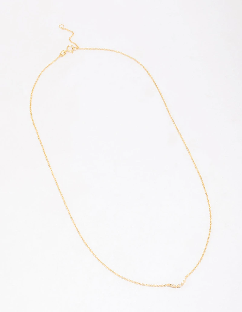 Gold Plated Sterling Silver Curved Cubic Zirconia Pendant Necklace