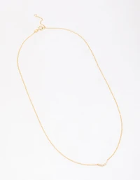 Gold Plated Sterling Silver Curved Cubic Zirconia Pendant Necklace