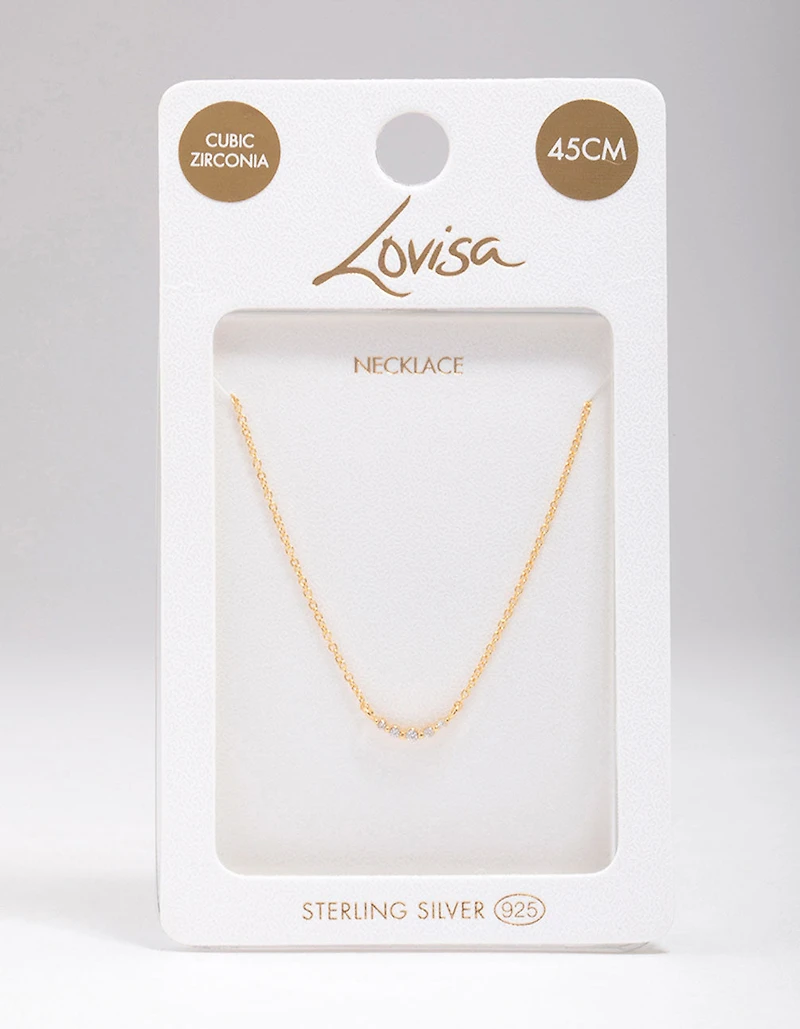 Gold Plated Sterling Silver Curved Cubic Zirconia Pendant Necklace