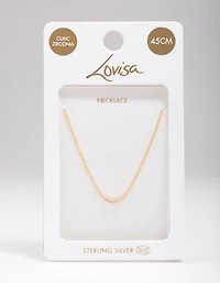 Gold Plated Sterling Silver Curved Cubic Zirconia Pendant Necklace