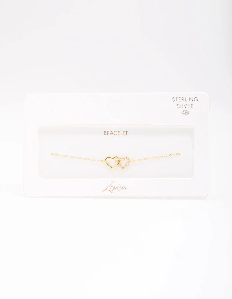 Gold Plated Sterling Silver Loop Heart Chain Bracelet
