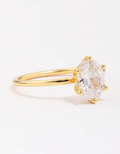 Bague solitaire ovale en argent sterling plaqué or