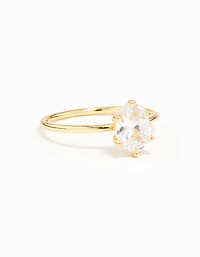 Gold Plated Sterling Silver Oval Solitaire Ring