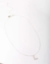 Letter L Silver Plated Pave Pendant Initial Necklace