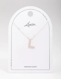 Letter L Silver Plated Pave Pendant Initial Necklace