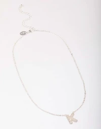 Letter K Silver Plated Pave Pendant Initial Necklace