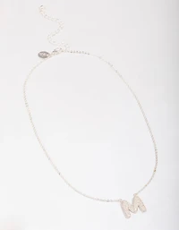 Letter Silver Plated Pave Pendant Initial Necklace