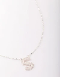 Silver Plated Brass Letter S Pave Pendant  Necklace