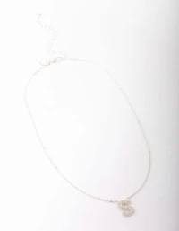 Silver Plated Brass Letter S Pave Pendant  Necklace