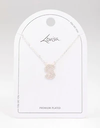 Silver Plated Brass Letter S Pave Pendant  Necklace