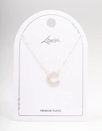 Letter C Silver Plated Pave Pendant Initial Necklace