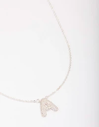 Silver Plated Letter A  Pave Pendant  Necklace