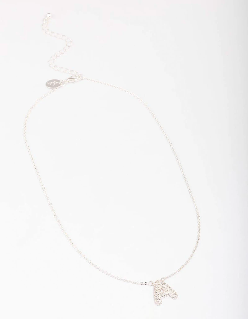 Silver Plated Letter A  Pave Pendant  Necklace