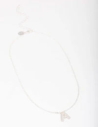 Silver Plated Letter A  Pave Pendant  Necklace