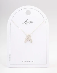Silver Plated Letter A  Pave Pendant  Necklace