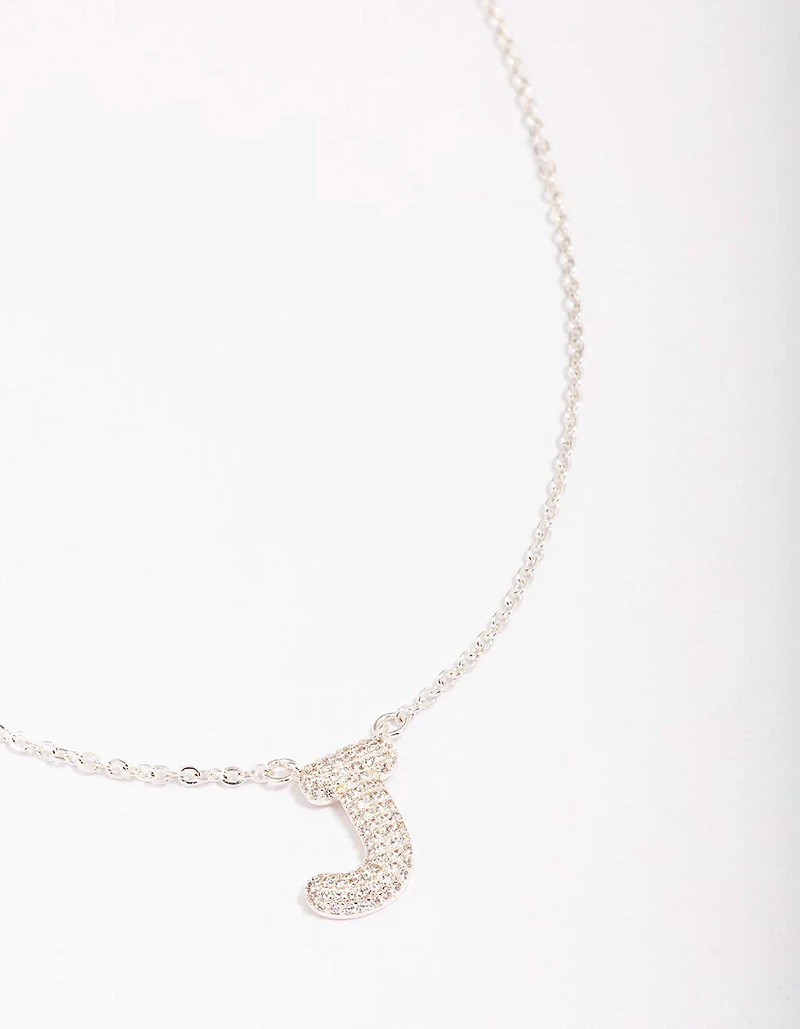 Silver Plated Letter J Pave Pendant Necklace