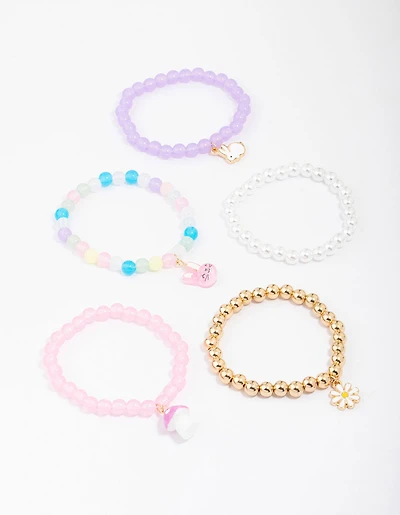Kids Easter Bunny Flower Stretch Beaded Bracelets 5-Pack