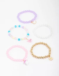 Kids Easter Bunny Flower Stretch Beaded Bracelets 5-Pack