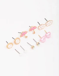 Kids Gold Cloud Sun Stud Earring 6-Pack