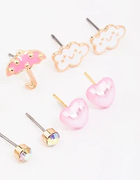 Kids Gold Cloud Sun Stud Earring 6-Pack