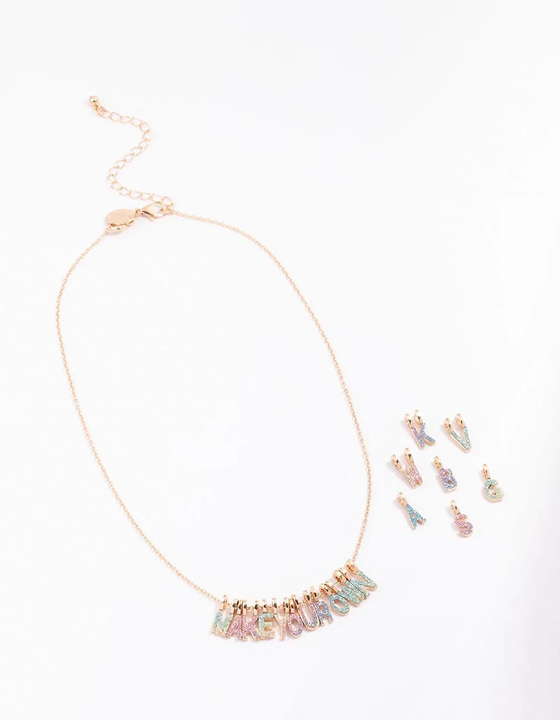 Kids Gold Make Your Own DIY Rainbow Glitter Charm Necklace Kit
